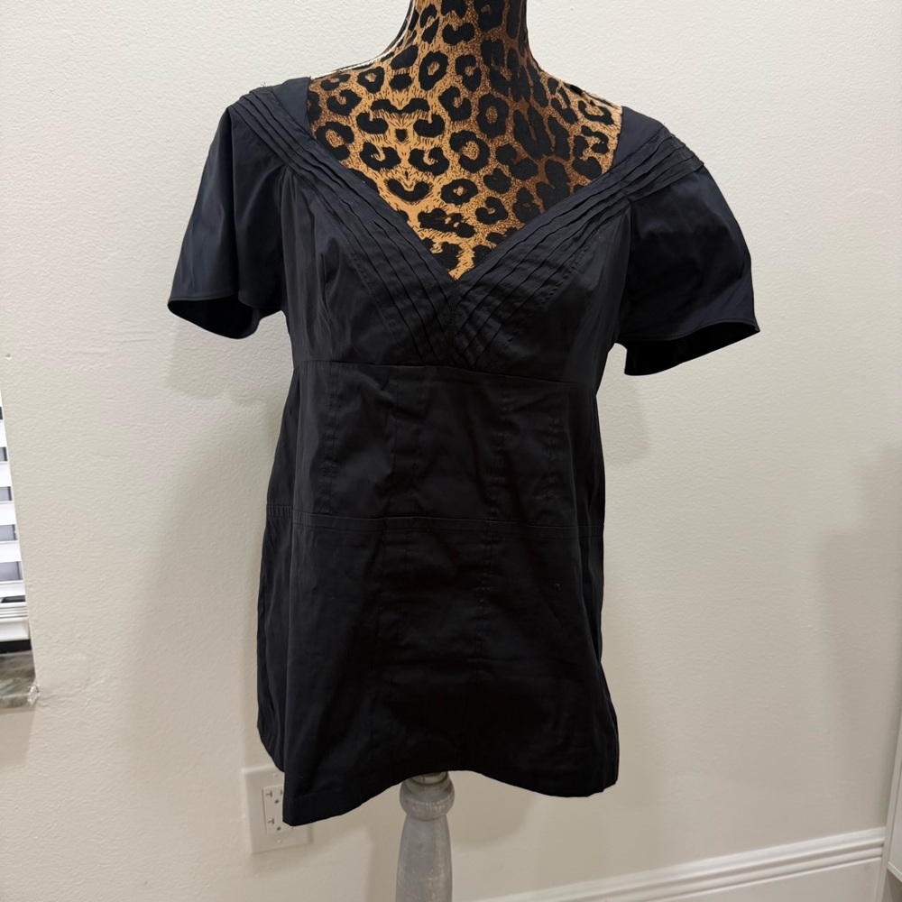 Prada Black Cotton Pleat Detail Cap Sleeve A-Line Top Whimsigoth Grunge Luxury